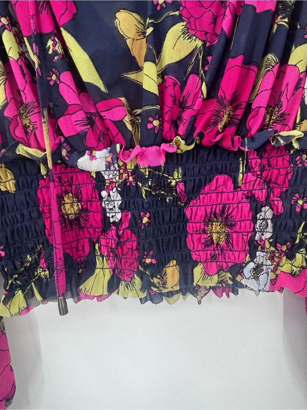 Free People Black Blouse with Fuchsia Floral Print